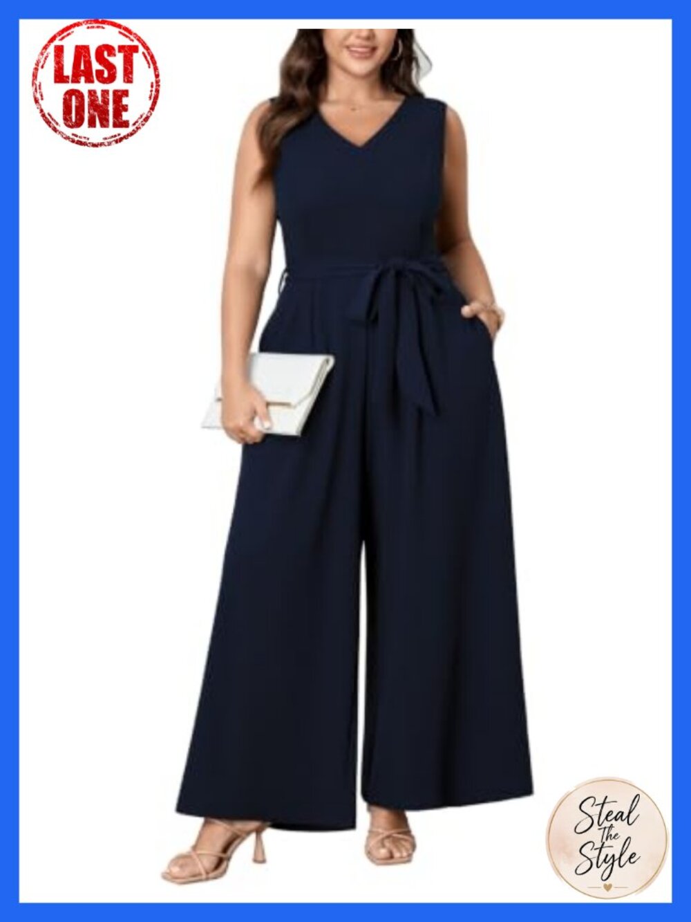 Plus Size Jumpsuit Dressy Casual V Neck Wide Leg Romper with Pockets
